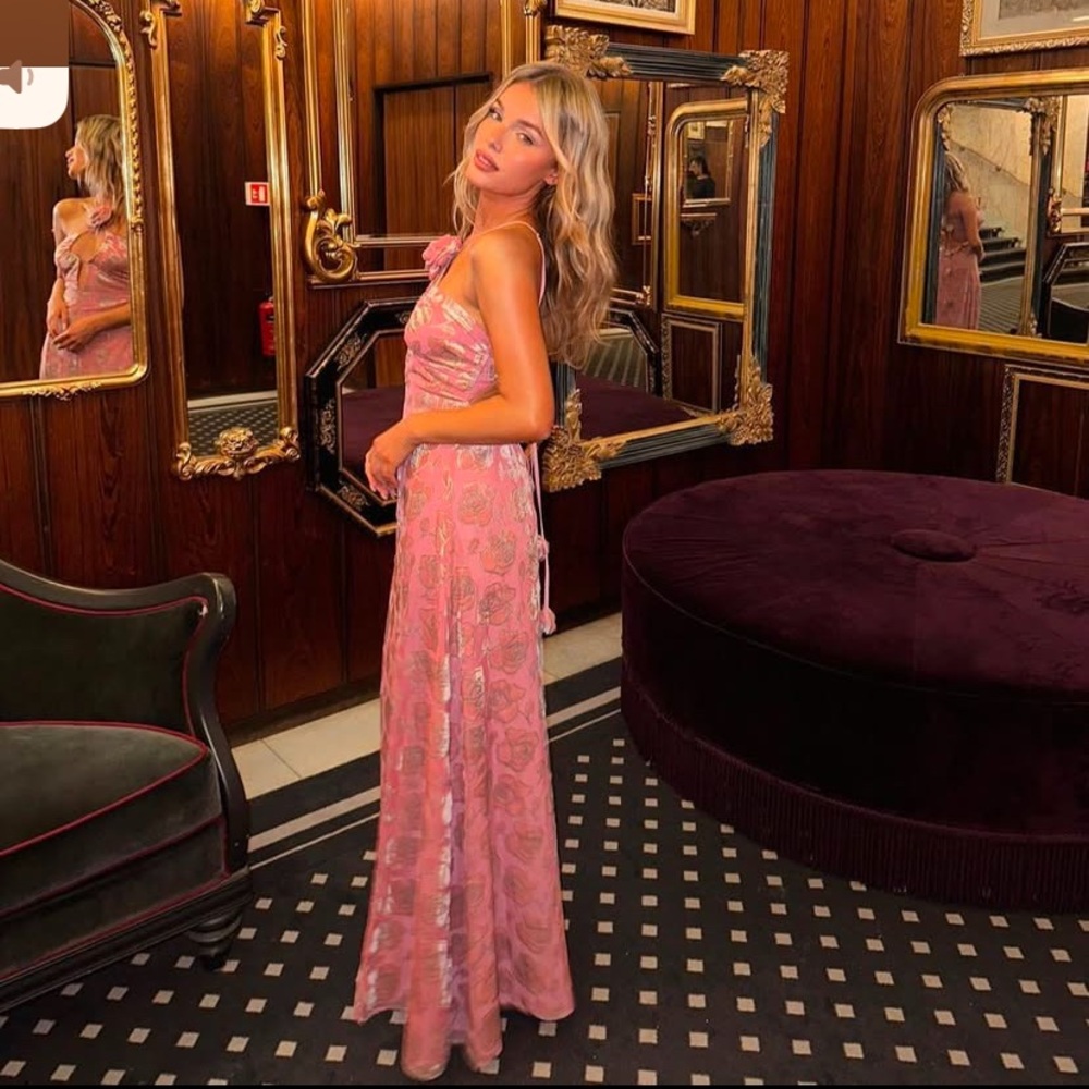 For Love & Lemons Raya Pink Velvet Rosette Rose Floral Maxi Dress Size XS